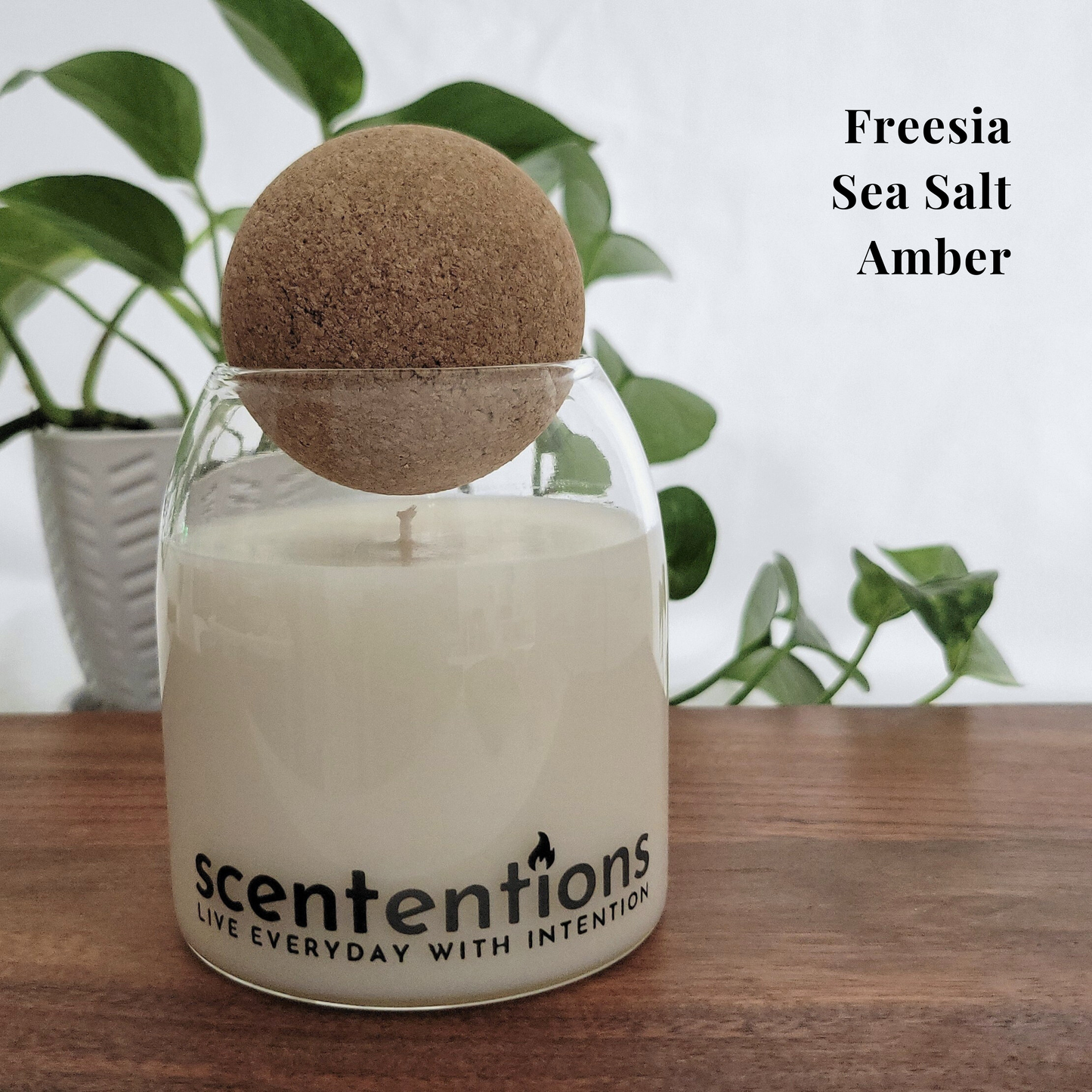 Balance + Bliss Signature Candle with freesia, sea salt, and amber, made with organic coconut wax by Scententions.