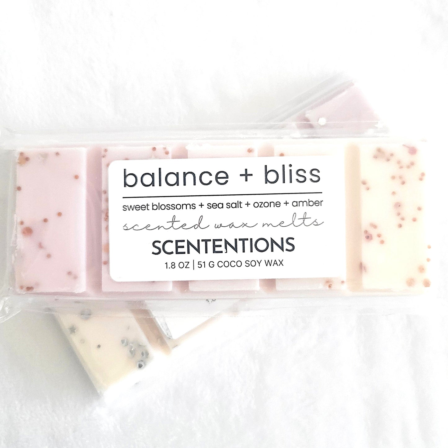 Balance + Bliss coconut soy wax melt in eco-friendly packaging