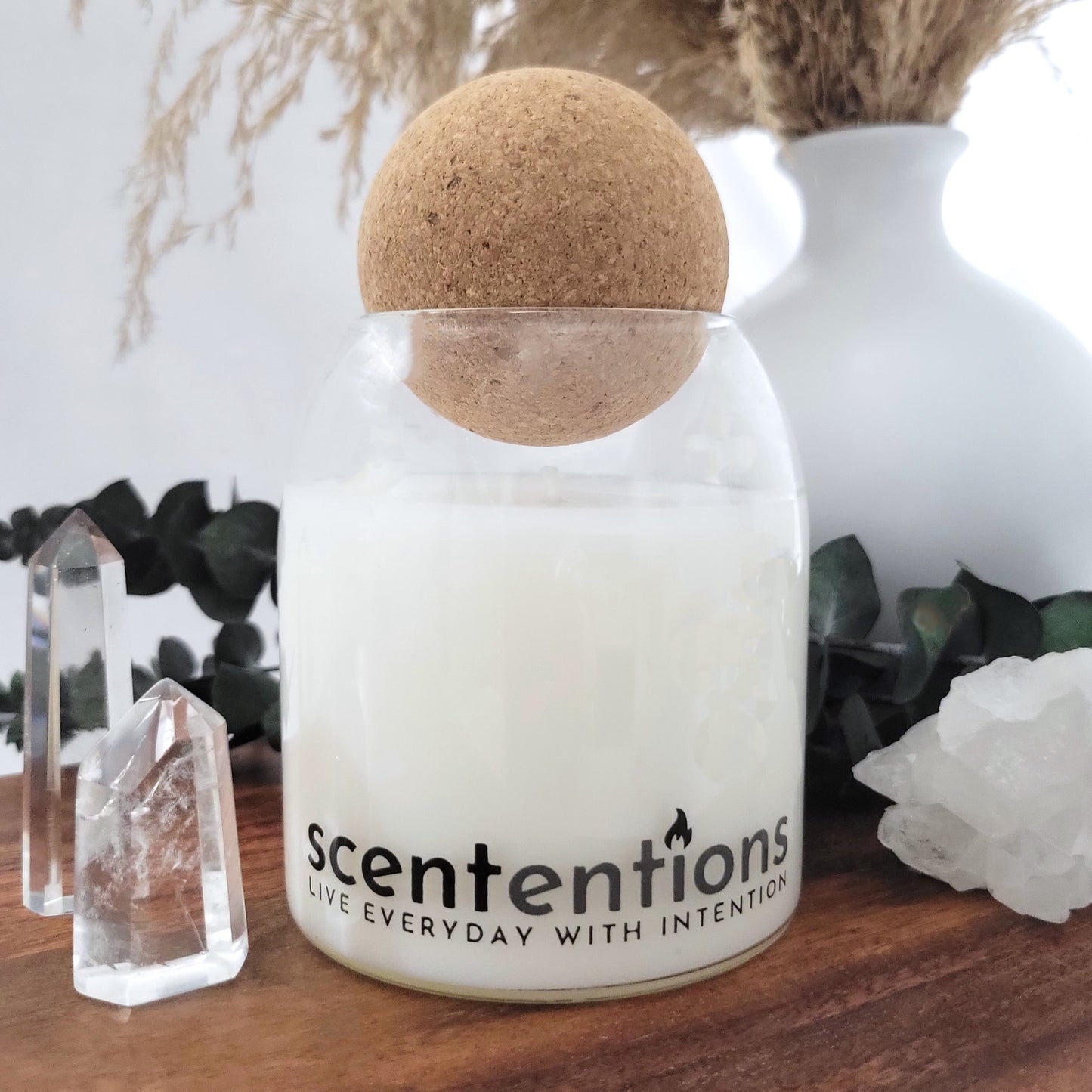 Cleanse + Connect candle front view made with organic coconut wax, cotton blossom, fresh linen, and sandalwood — by Scententions