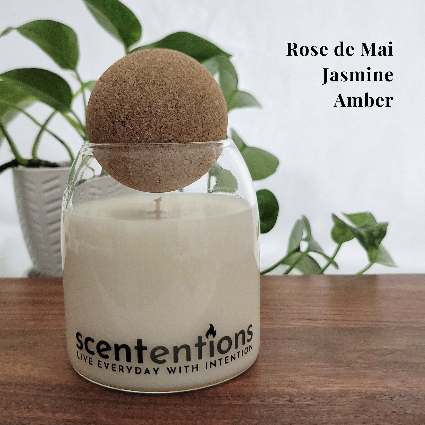Love + Light Signature Candle with honey, rose, and jasmine, made with organic coconut wax by Scententions.
