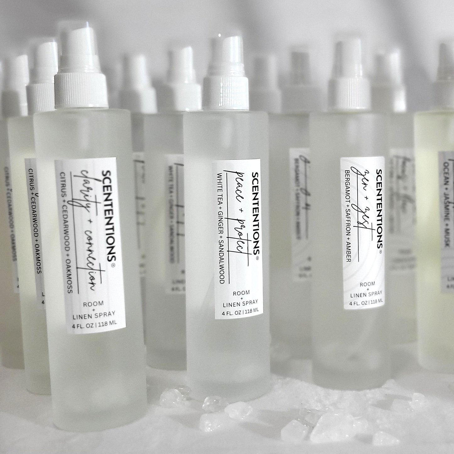Crystal-infused Scententions organic room and linen sprays lineup