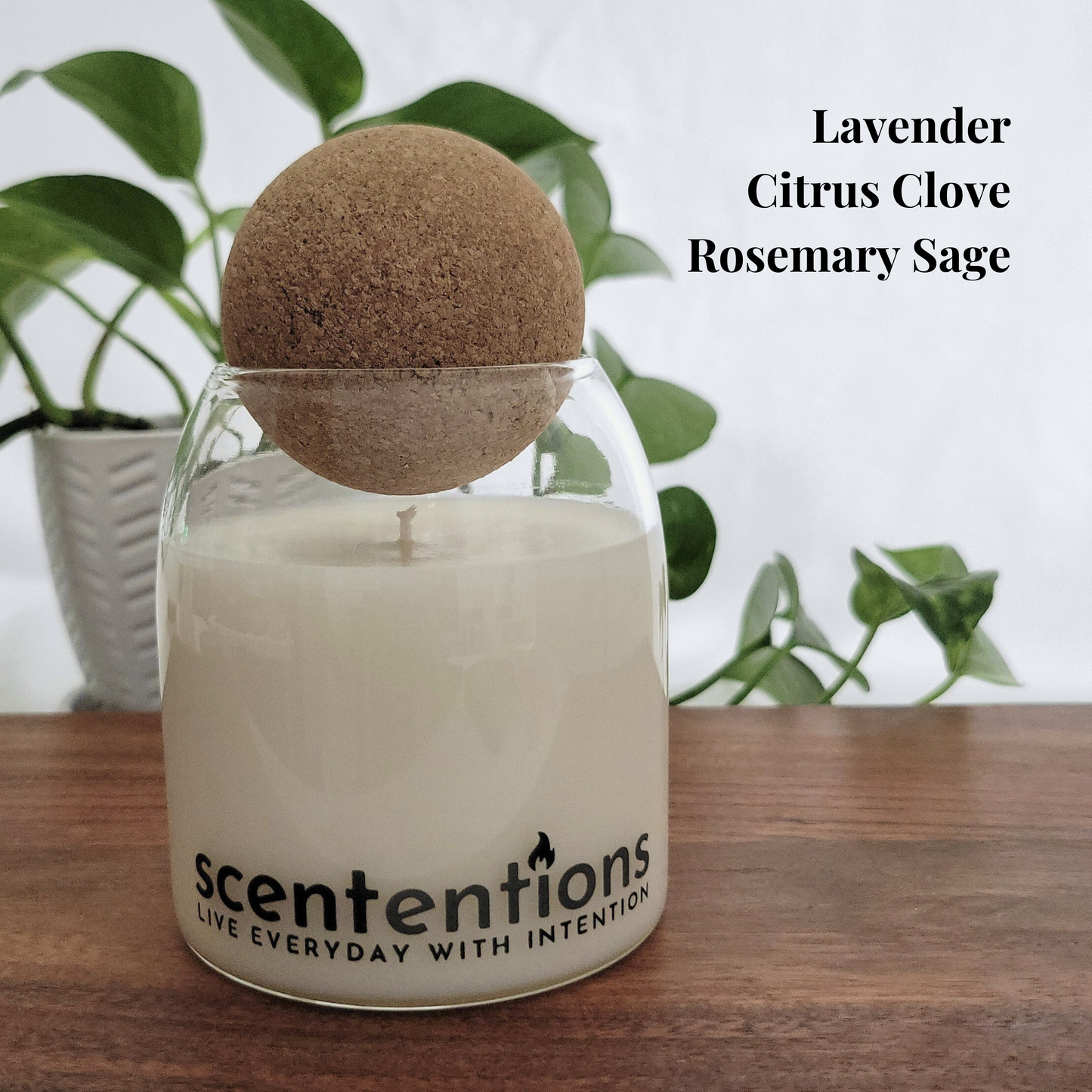 Relax + Reset Signature Candle with lavender, citrus clove, and rosemary sage, made with organic coconut wax by Scententions.