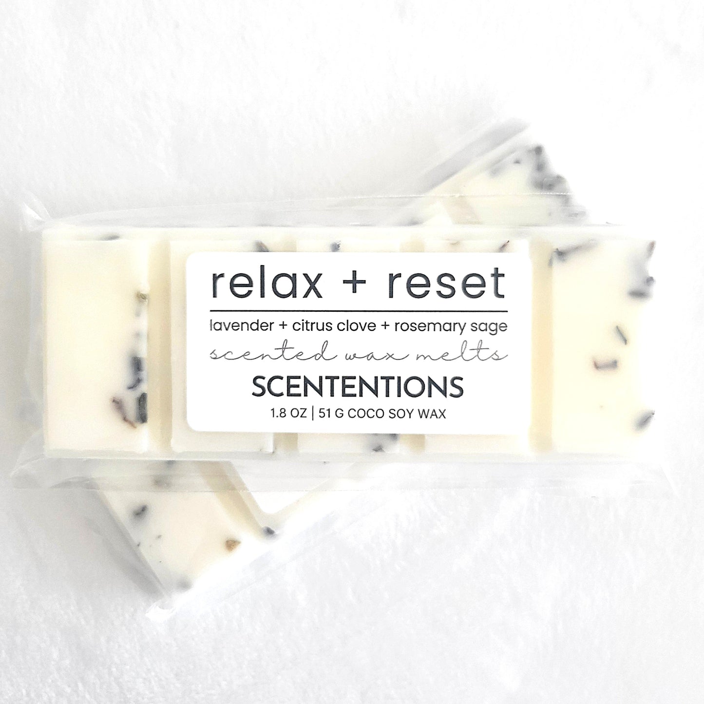 Relax and Reset coconut soy wax melt bar with dried flowers and herbs
