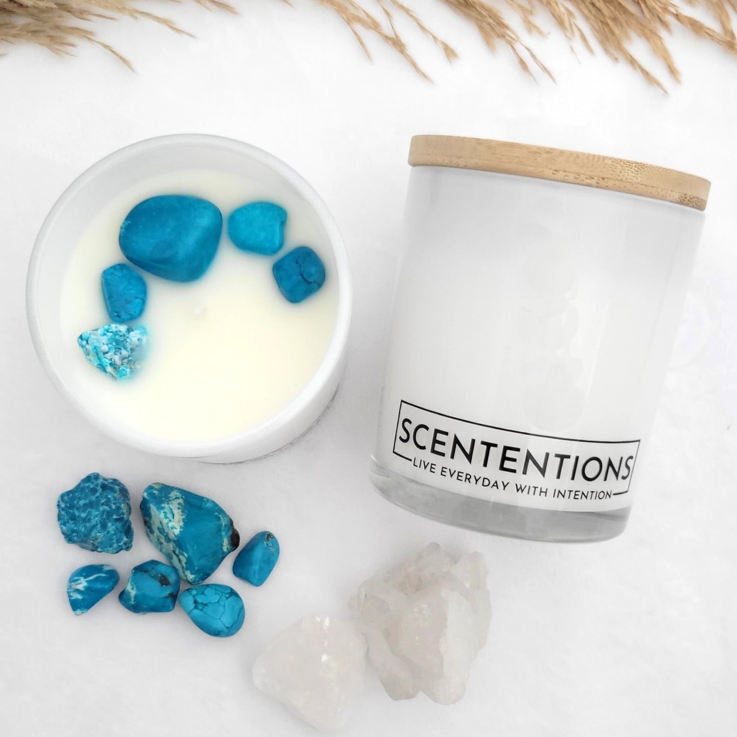 Voyage + Vibes candle with eucalyptus, citrus, balsam fir, and amber scent in organic coconut wax by Scententions
