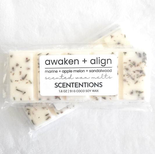 Awaken and Align coconut soy wax melt bar with dried flowers and herbs