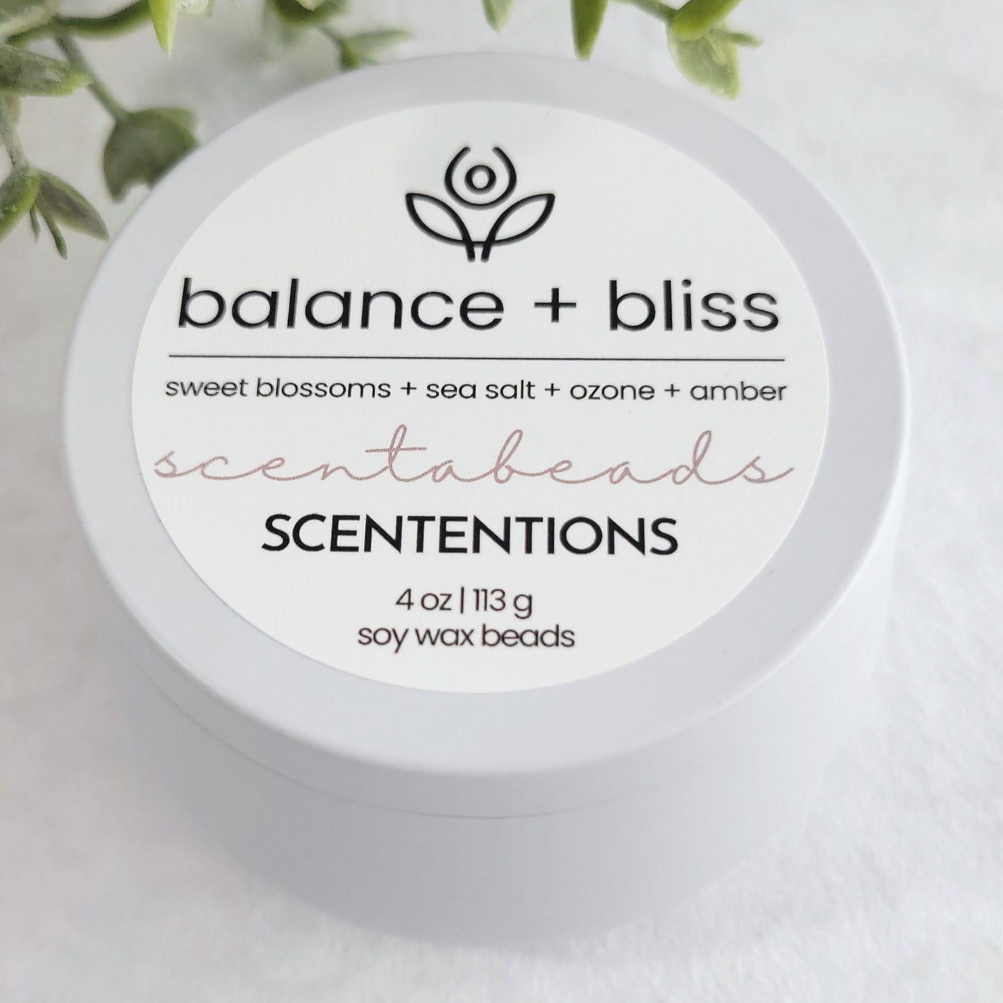 Balance + Bliss soy wax melt beads with Ozone, Sea Salt, and Amber for tranquil aromatherapy

