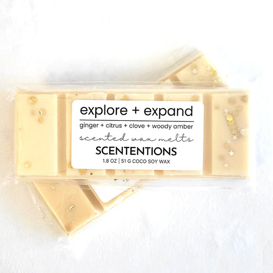 Explore + Expand coconut soy wax melt bar with biodegradable glitter 