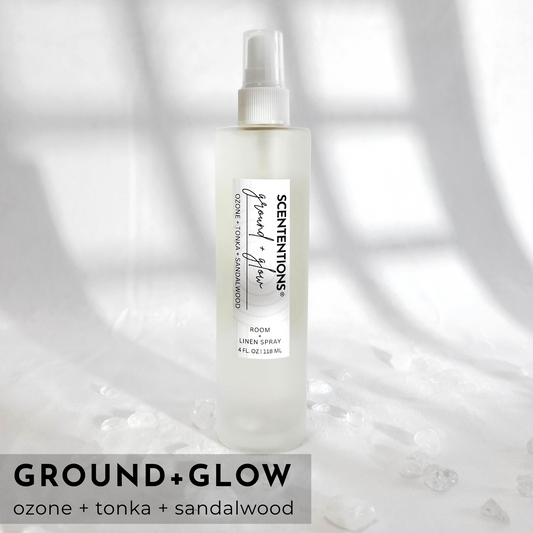 Ground + Glow organic room spray with Ozone, Tonka & Sandalwood for grounding and clarity by Scententions