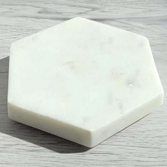 Hexagon white marble candle coaster