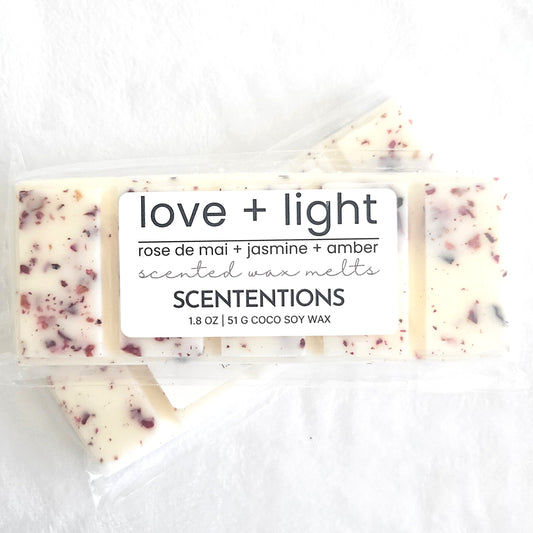 Love and Light coconut soy wax melt bar with rose botanicals