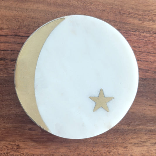 MARBLE CANDLE COASTER - CIRCLE GOLD MOON