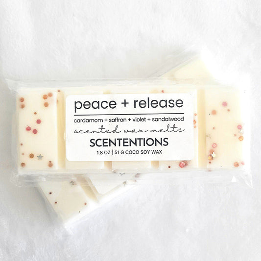 Peace + Release coconut soy wax melt with calming herbal scent