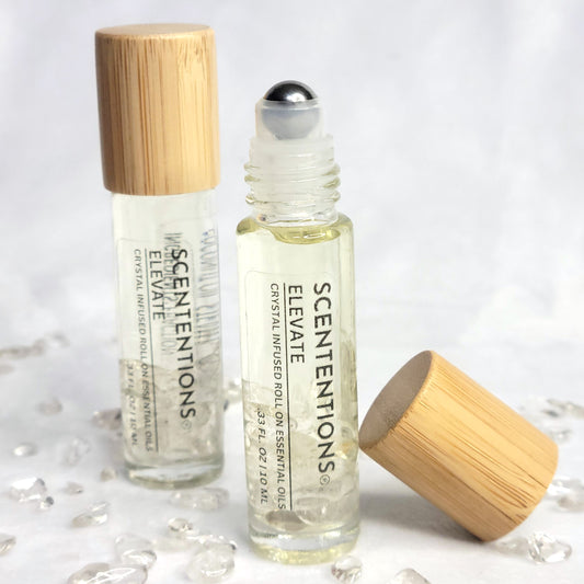 Elevate crystal infused essential oil roll-on with jasmine, sweet orange, and frankincense scent