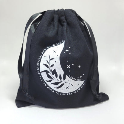Scententions Moon Collection black canvas tote with moon graphic and inspirational quote.