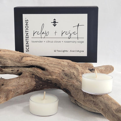 Tea Light Set styled with natural driftwood for warm ambient home decor.