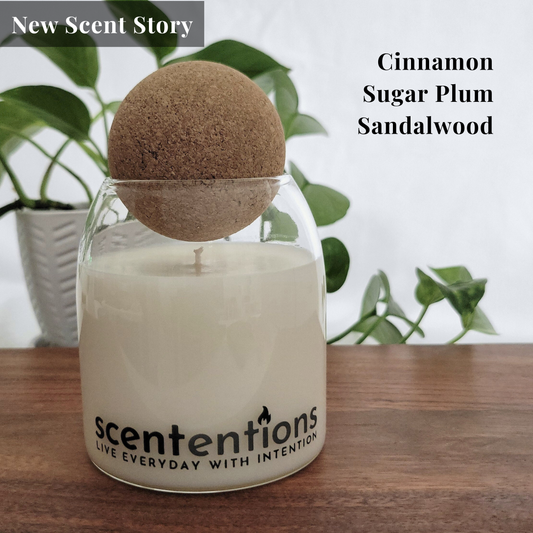 Wander + Wonder crystal-infused candle displayed with vessel and packaging. Hand-poured coconut wax candle crafted to inspire curiosity, reflection, and mindful exploration.